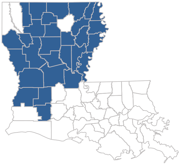 State map of Louisiana with Secure Choice #011 parishes highlighted