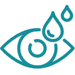 Icon in teal of an abstract eye with eyedrops