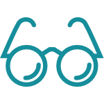 Icon in teal of a pair of eyeglasses
