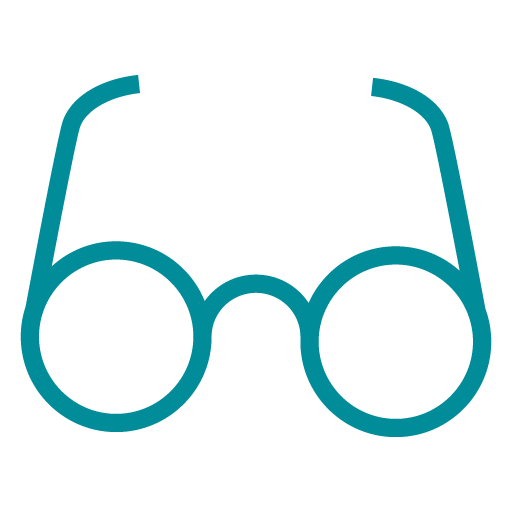 Icon in teal of a pair of eyeglasses