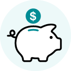 Piggy bank icon with dollar sign over the top